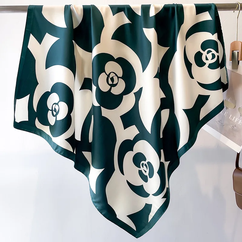 Breathable & Windproof Camellia Print Scarf - Versatile Square Scarf for Elegant Style & Outdoor Comfort