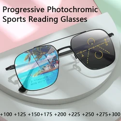 Wysokiej jakości fotochromowe wieloogniskowe okulary do czytania mężczyźni moda duże oprawki HD okulary Presbyopic Outdoor Sports przeciw promieniowaniu