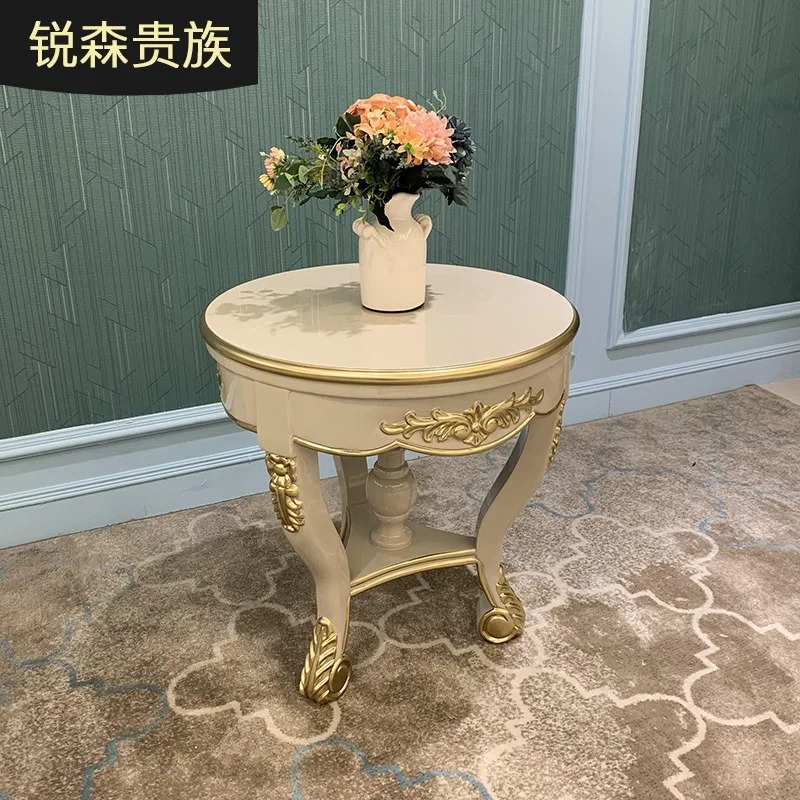 Ruisen noble, French solid wood small coffee table living room, European sofa small round table corner table warm gray telephone