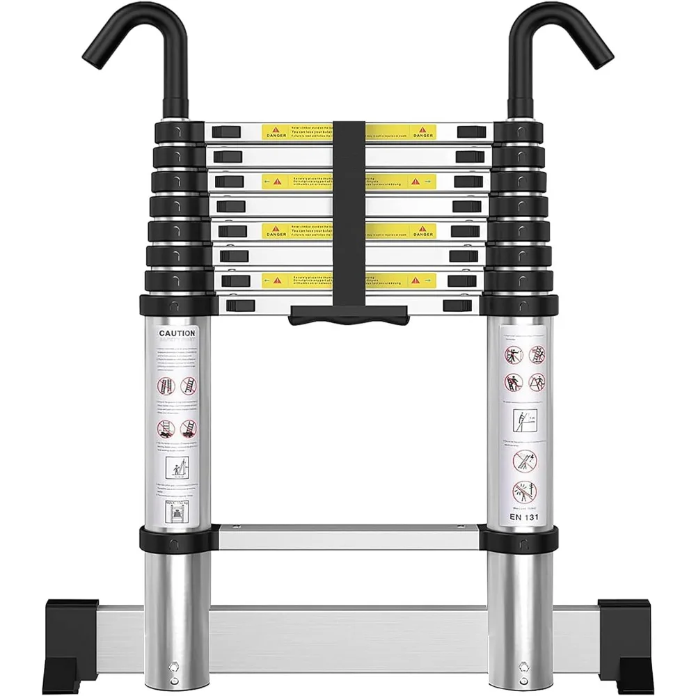 Escada telescópica de alumínio de 8,5 pés com estabilizador e extensão retrátil para uso doméstico e em loft