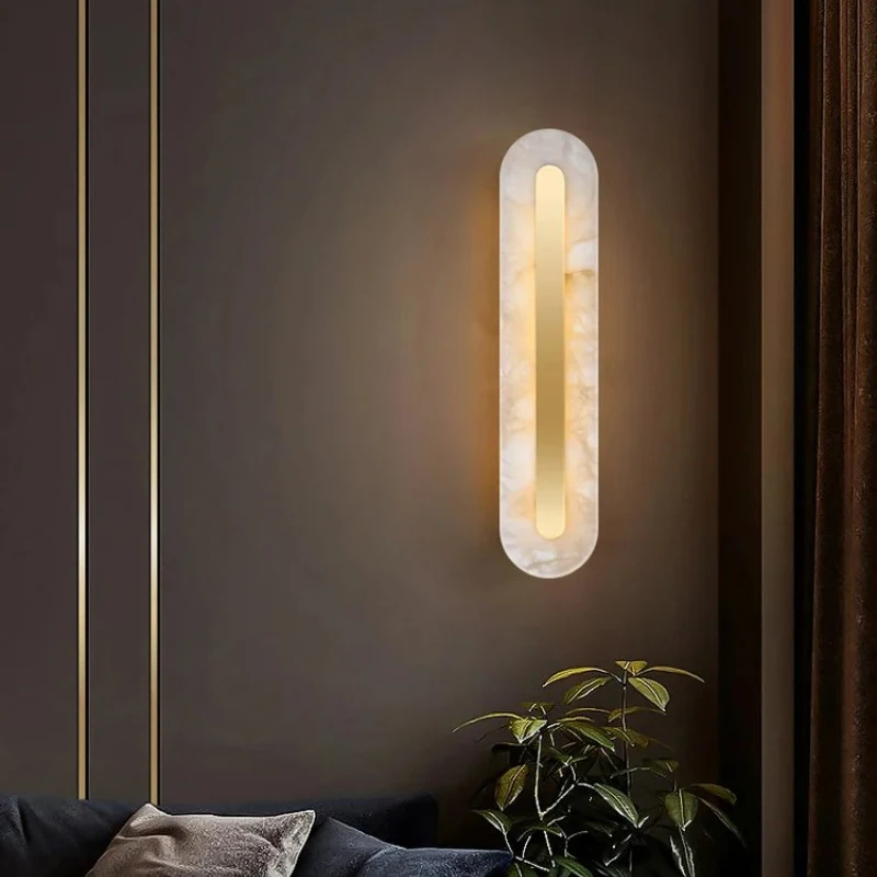 

French Luxury Copper Wall Lamp Modern Villa Living Room Bedroom Study Office Long Strip TV Background Marble Bedside Wall Lights