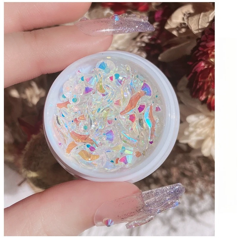1 Box 20Pcs Popular S-shaped Flat Rhinestones, Aurora Iridescent Mixed Size Glass Stones For DIY Press On Nail Decor