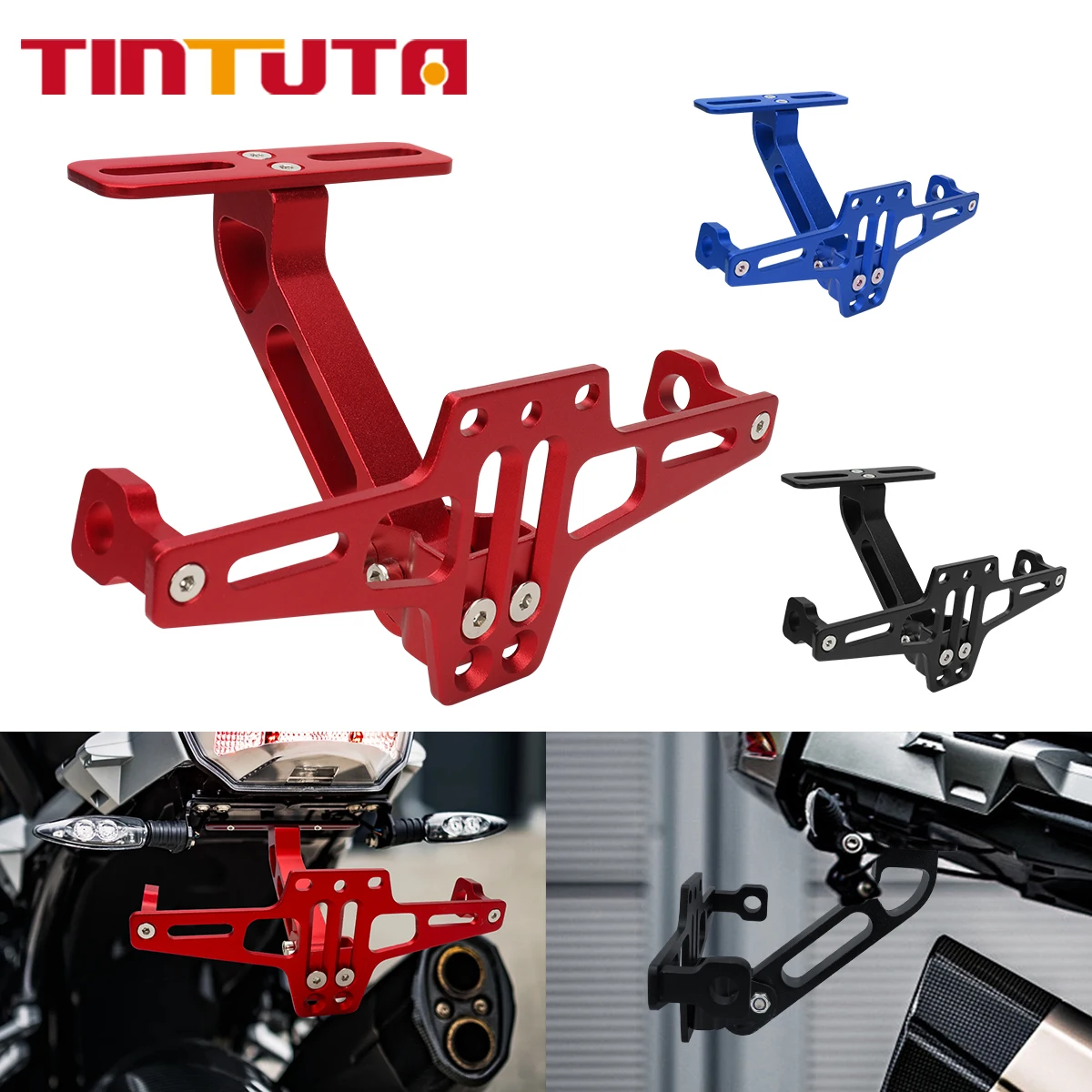 

Adjustable Motorcycle License Plate Holder CNC Aluminum Alloy License Plate Bracket Sturdy Durable Universal for Motorbike Scoot