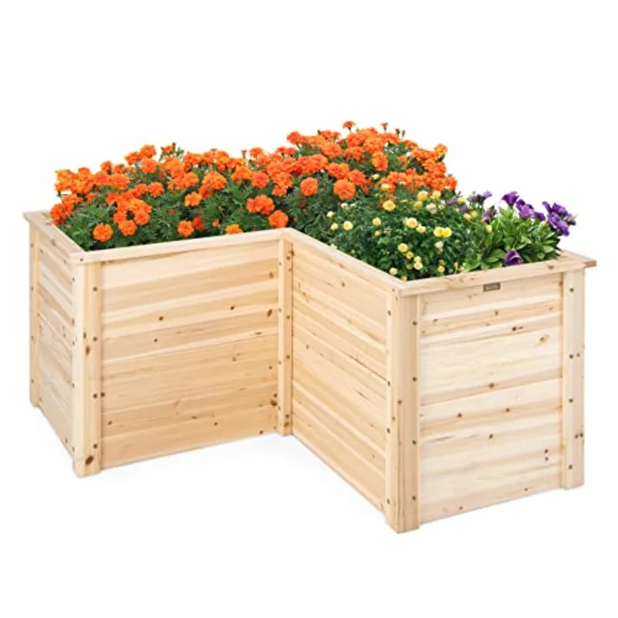Wood Raised Garden Bed, Elevated Planter Box w/Open-Ended Base for Deep-Rooted Plant Vegetable Fruit Flower, Outdoor Solid Wood