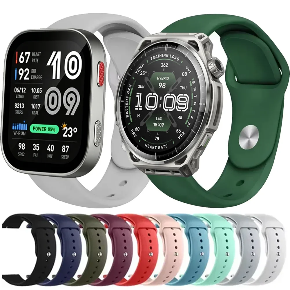 20mm 22mm Silicone Watchband for Amazfit Balance 3 2 1 Bip Max 6 5 Active Max T-Rex3 Pro Helio Bracelet Amazfit Active 3 2 Strap
