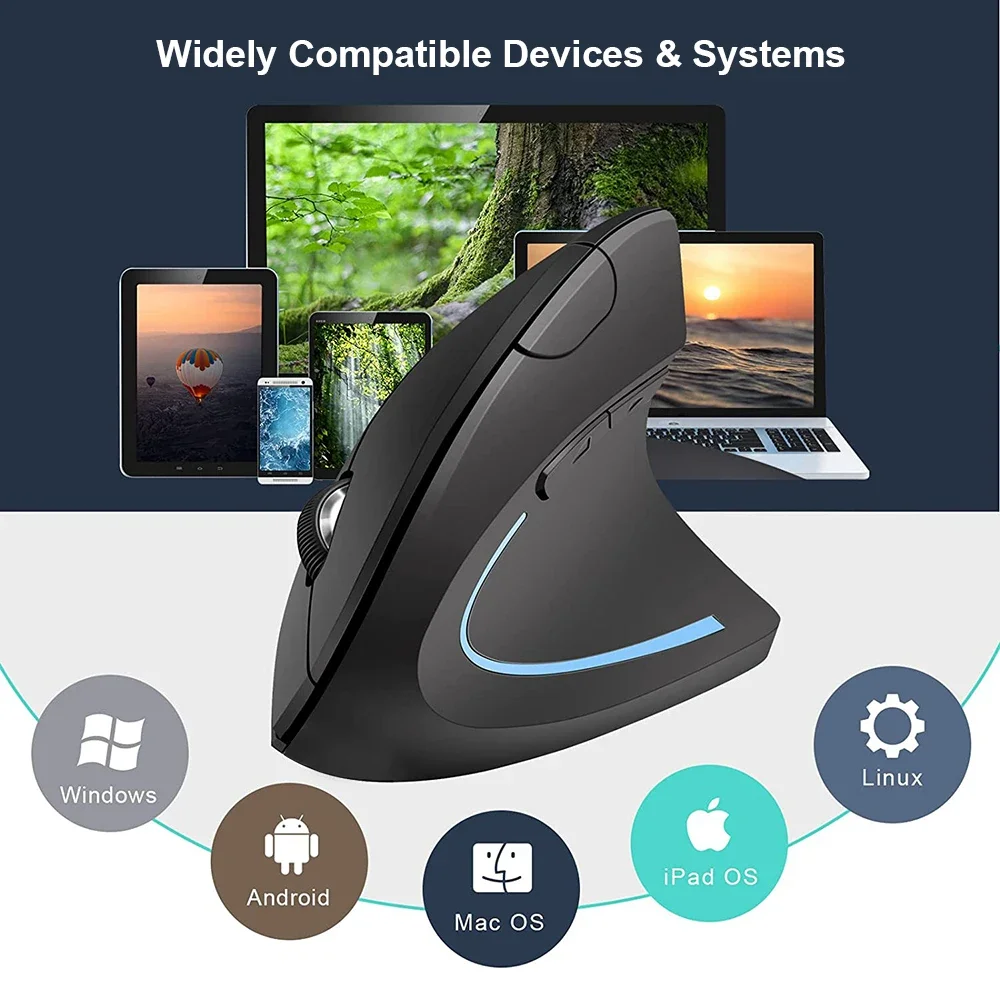 2.4GHz Wireless Vertical Mouse Ergonomic Optical Mice 3 Adjustable DPI 800/1200/1600 6 Buttons for Laptop PC Computer Desktop