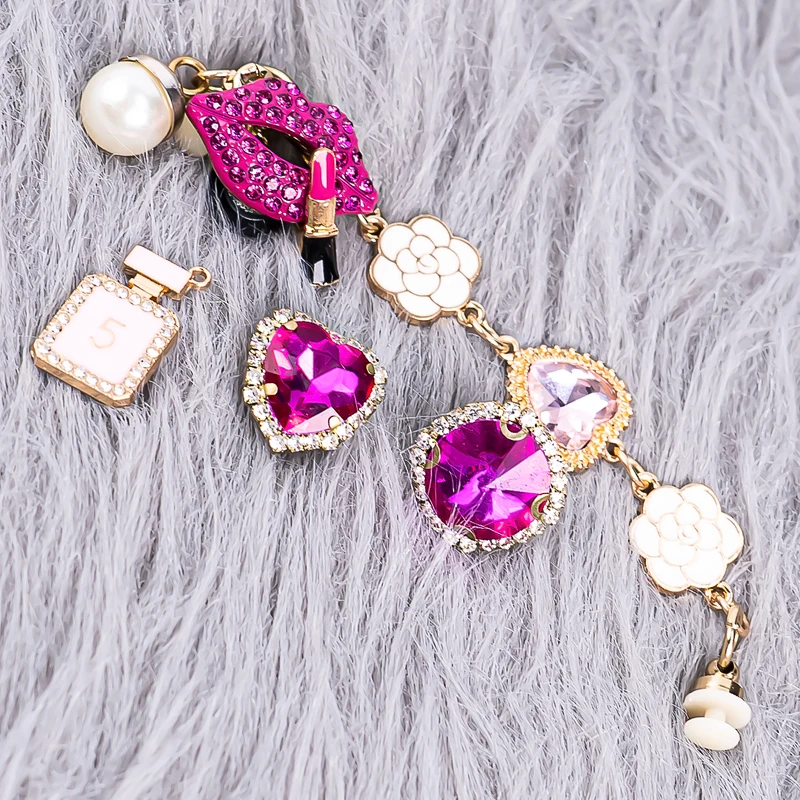 5 stücke Metall Parfüm Schuh Charms Lippenstift Lippen bling Edelsteine Schuh Dekorationen Pins für Frauen Mädchen Geschenk Sandale Zubehör Clog Schnalle – Detail 4