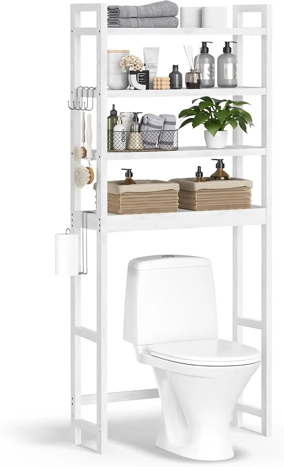 

4-Tier Over The Toilet Storage, Adjustable Shelves, Space-Saving Bathroom Organizer, 10.2 x 24.8 x 72.8 Inches, Cloud White