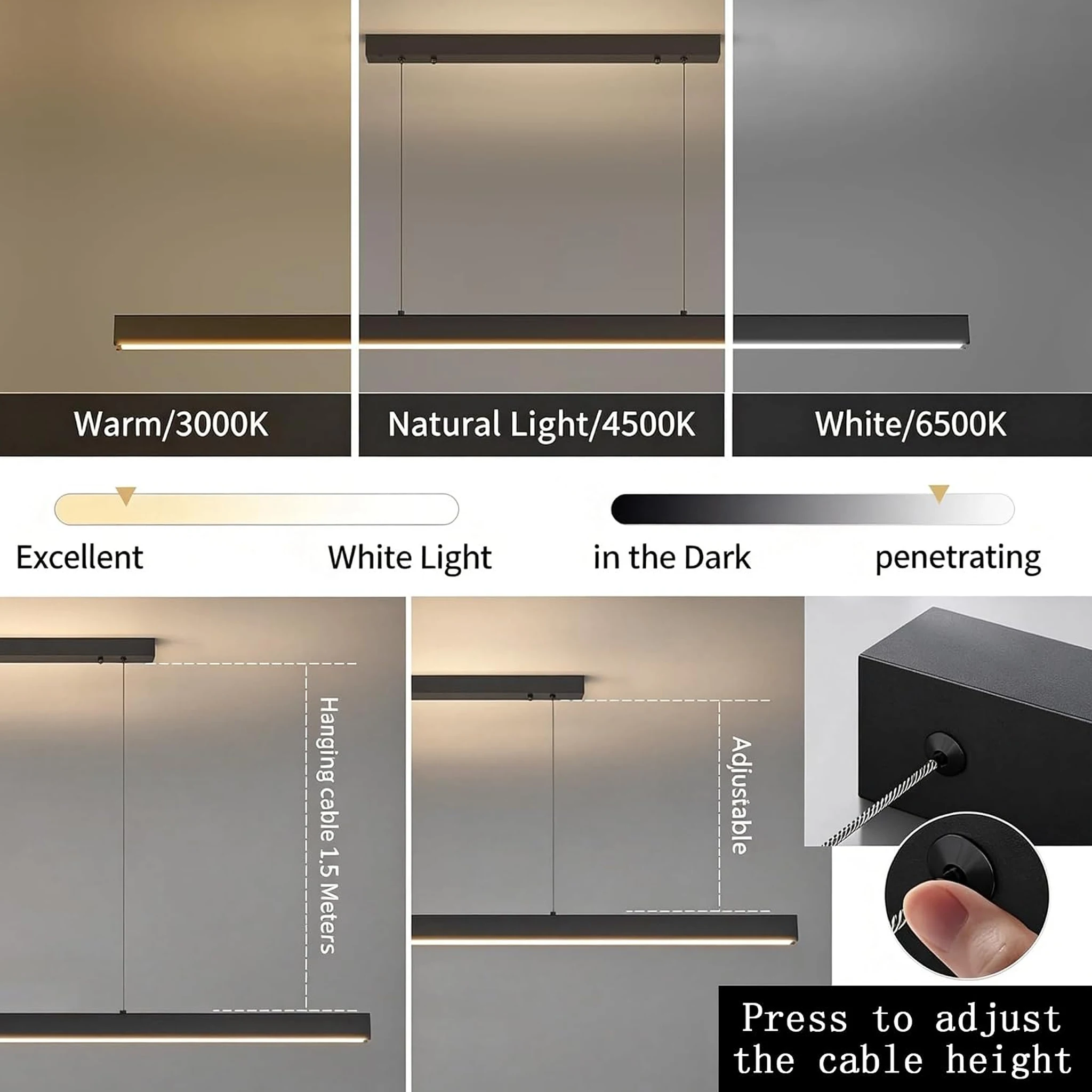 Modern Linear Pendant Lamp Minimalist Long Strip Hanging Lamp Aluminum Adjustable Pendant Light Dining Living Room Home Decor