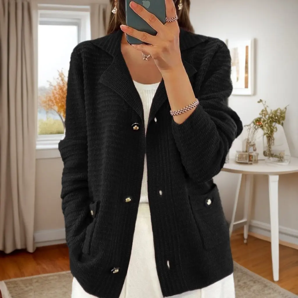 

Women's Vintage Knitted Cardigan Solid Color Suit Collar Long Sleeve Casual Sweater Coat Autumn Winter New
