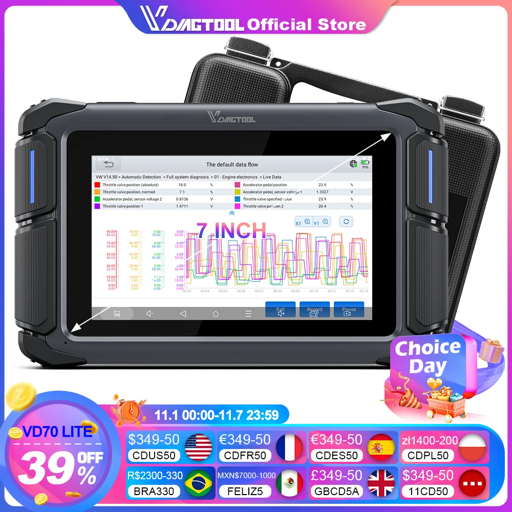 VDIAGTOOL VD70 lite All System Automotive Diagnostic Tools Top Hardware Car Scanner Bidirectional Control 31+ Resets CAN FD DoIP