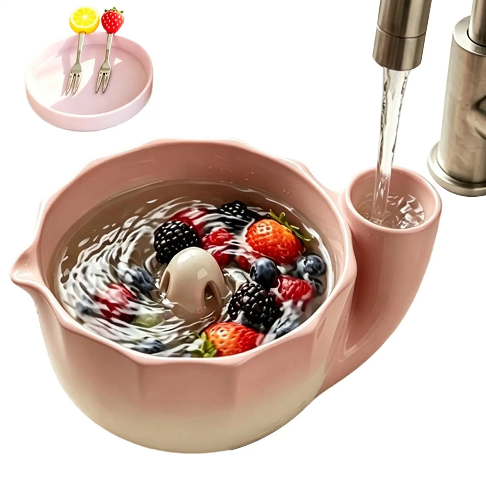 Swirling Berry Washing Bowl Ceramic Rinse Washer Spinner with Raised Center Produce Washing Bowl for Strawberries Raspberries