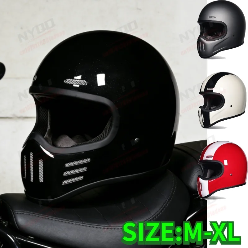 

Vintage Style Motorcycle Helmet FBR Full Face Fiberglass Scooter Helmet for Men Women