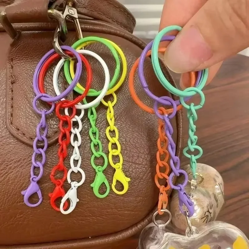 Rainbow Color Metal Keychain with Lobster Clasp Unisex Durable Backpack Bulk Keychains Colorful Painted Circle Rings Chain Clips
