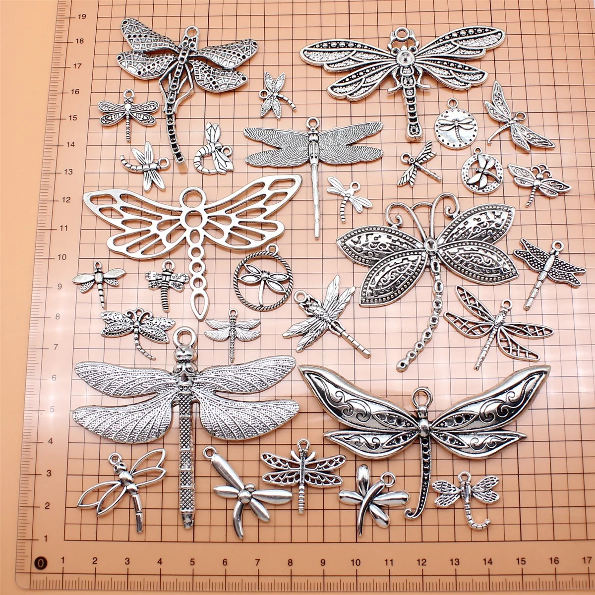 30pcs Antique Silver Color Dragonfly Charms Collection For DIY Jewelry Making, 30 Styles, 1 of Each