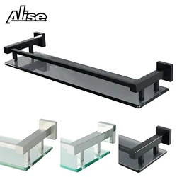 Bathroom Shelves Tempered Glass Shelf Wall Mount Stainless Steel Rail Bathroom shelf Shampoo Organizer Bathroom Accessories