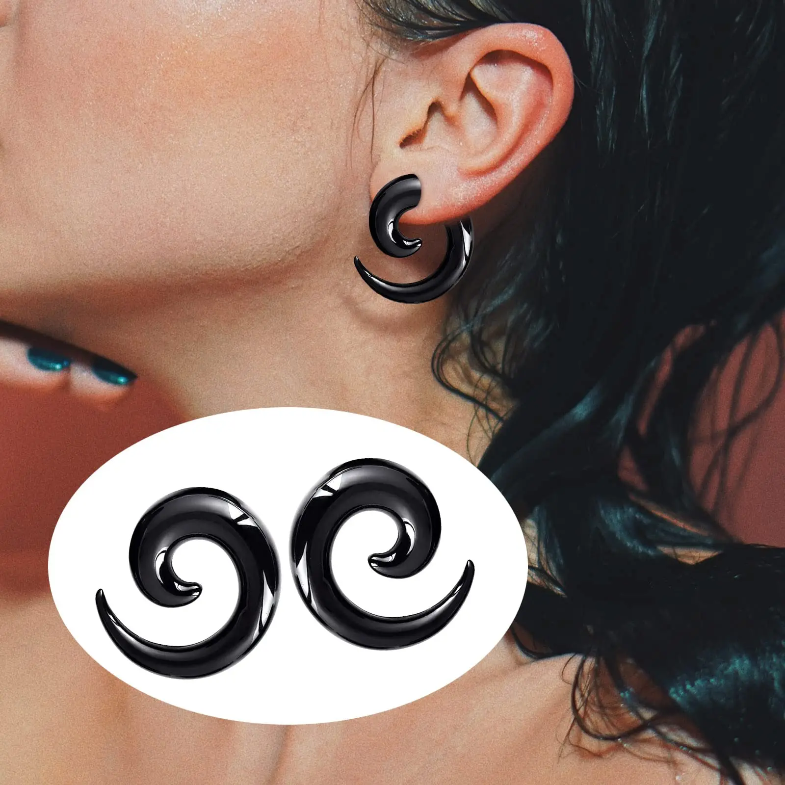 2Pcs Big Large Acrylic Spiral Ear Plug Stretching Tapers Expander Tunnel Set Kit Body Piercing Jewelry 10/12/14/16/18/20mm