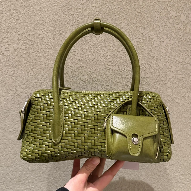 Handwoven Pillow Bags For Women Luxury Designer Handbag Purses 2026 New In PU Cross Braided Top Handle With Mini Pocket Shoulder
