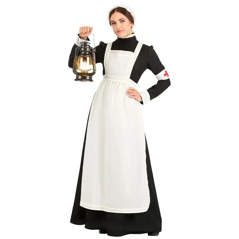 Disfraz de Carnaval, Halloween, Dama de la Edad Media, Doctora de la Guerra, Enfermera, Monja del Convento, Cosplay, Vestido de Fiesta de Disfraces 9XfPK