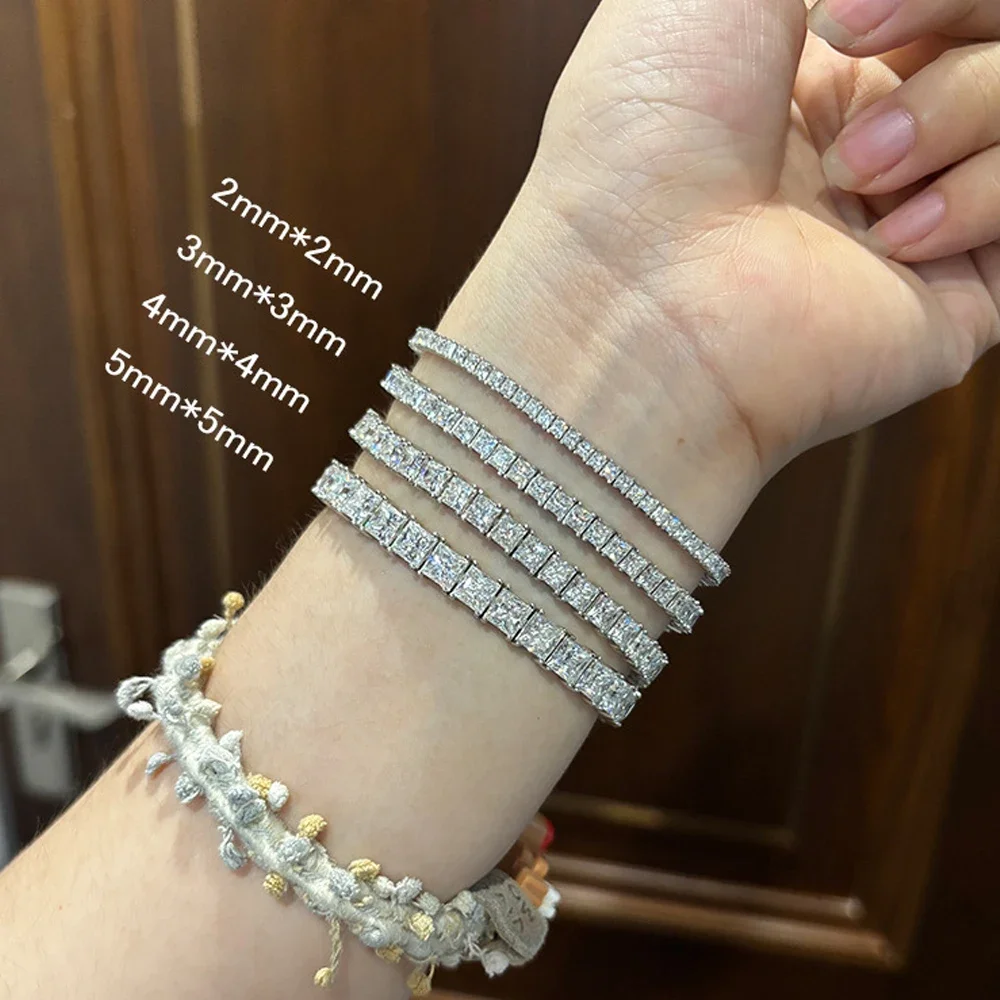 NASIA Princess Cut Moissanite Bracelets for Women s925 Sterling Silver Plated 18k White Gold GRA Certified Wedding Bracelet