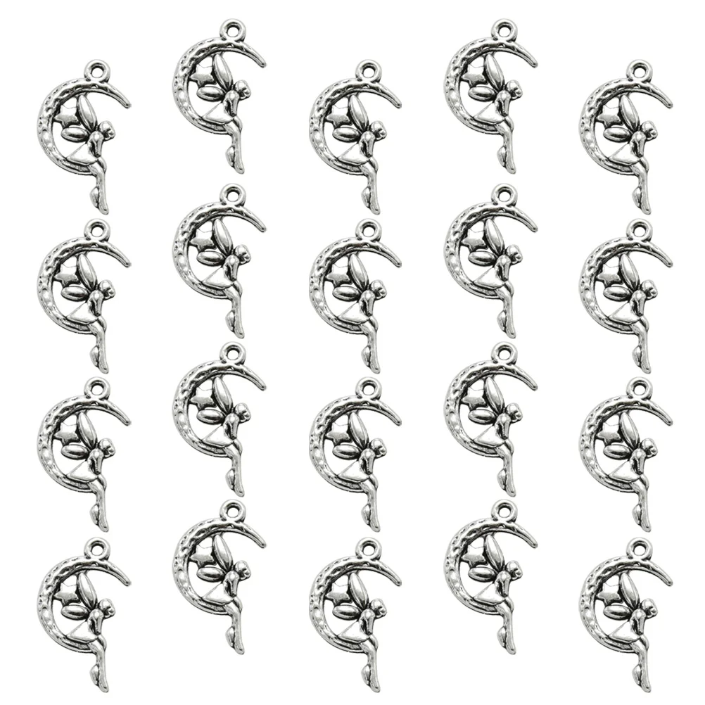 

20pcs Retro Alloy Moon Angel Pendants Charms DIY Jewelry Making Accessory for Necklace Bracelet ( Silver)