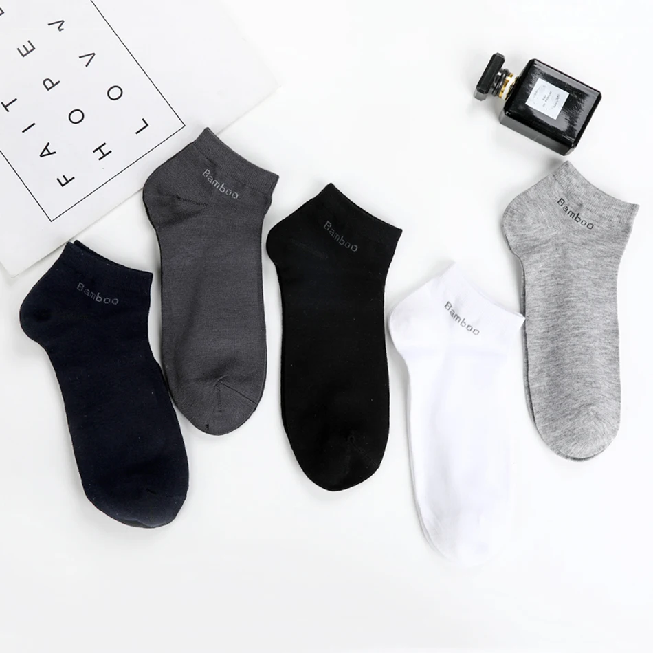 10 Pairs / Pack Men\'s Bamboo Fiber Socks Short High Quality New Casual Breatheable Anti-Bacterial Man Ankle Socks Men