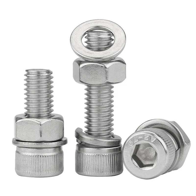 Hex Socket Head Cap Screw Nuts with Washers Sets M2 M2.5 M3 M4 M5 M6 M8 M10 M12 Stainless Steel Allen Head Bolts and Nuts Kits