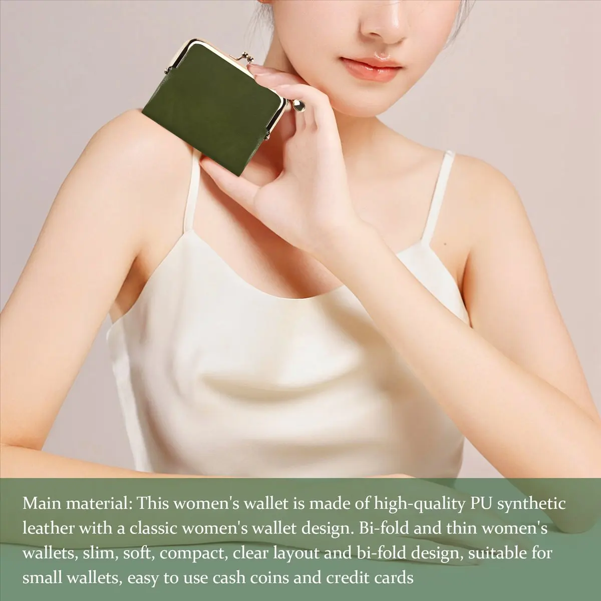 

Lively - женский короткий кошелек, двойной многофункциональный кошелек для монет в стиле ретро с застежкой-молнией и замком Kiss, зеленый цвет