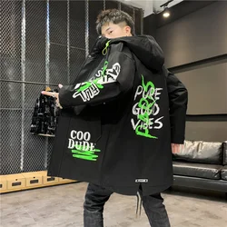 Fashion 2024 Men's Spring Autumn Mid-Length Hooded Jackets Youth Streetwear Loose Long Coat Outwear Top Thin Windbreaker Clothes