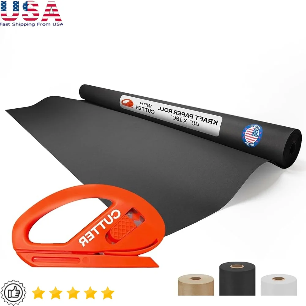 

Black Kraft Paper Roll 48in x 180ft Shipping Packing Craft Paper with Cutter Durable Flexible Protective Solution Moving and