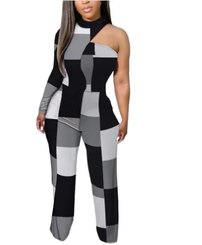 2022 New Fashionable Popular Women's Four Season Print One Sleeve One Piece Women's Pants in Stock