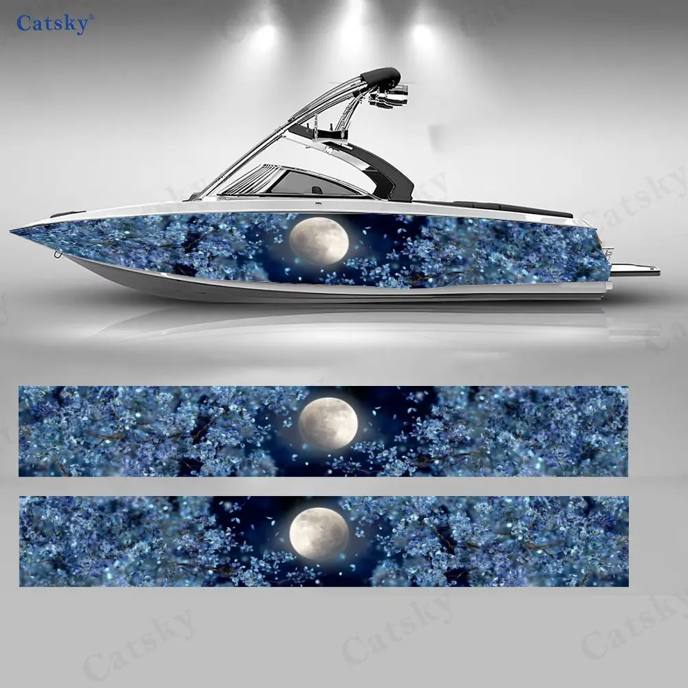 

2 шт. наклеек для лодок с изображением луны и цветочных мотивов, водонепроницаемые виниловые наклейки из ПВХ для рыболовных лодок, прочные и стильные.
