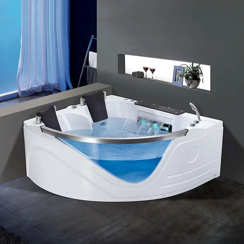 

z Functional Spa Acrylic Bath Tub 2 Person Jaccuzi Glass Whirlpool Massage Corner Triangle Bathtub