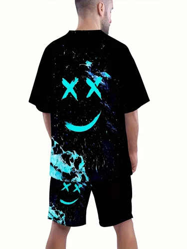 Imagen 2 del producto El nuevo traje de hombre de verano 2025 con estampado de cara sonriente es cómodo, suave, transpirable, ligero, de secado rápido y sudor.