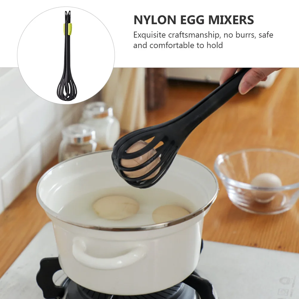 

Nylon Egg Beater Mixer Black Sturdy Clips Dual-purpose Food Tongs Spoon Premium Material Kitchen Utensils Practical Safe
