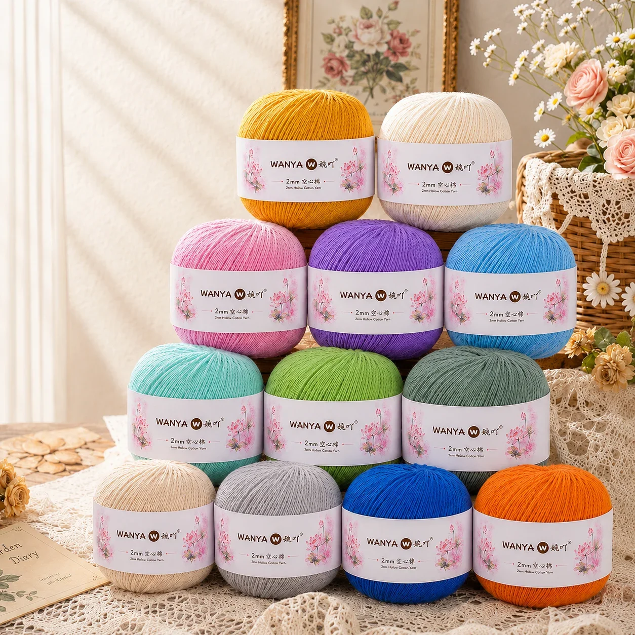 3PCS 300g  2mm Hollow Cotton Yarn Knitting Yarn Needlework Dyed Lanas For Crochet Craft Sweater Hat Dolls DIY Craft Yarn