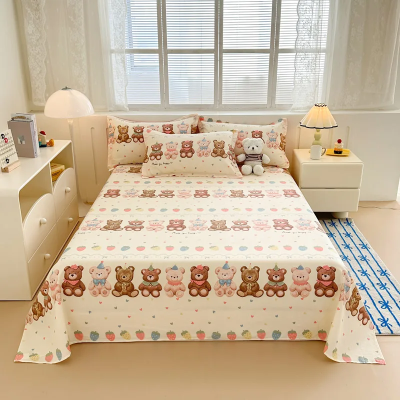 1 piece 100% Cotton Bed Sheet Animals Series Printed Double Top King Sheets for Girls Boys Kids Single Queen King Size Bed Linen