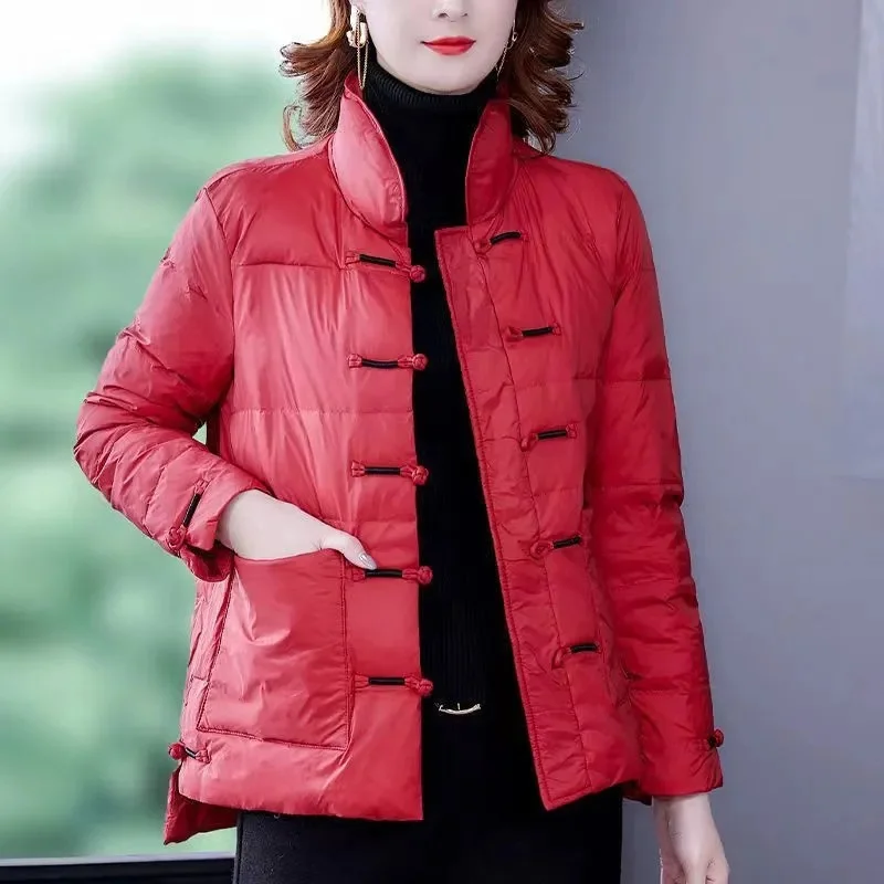 Fashion Women Lightweight Short Buckle Down Cotton Coat Overcoat Autumn Winter Jacket 2024 Female Casual Warm Parkas Outerwear