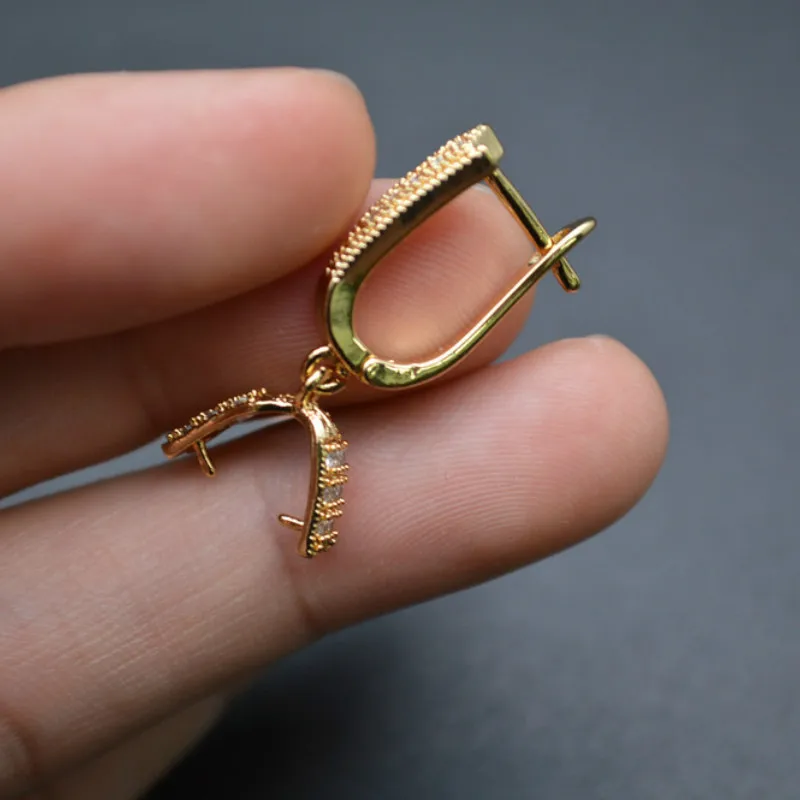 30pc Metal Brass Lever-back Earring Hook Clasps with Dangle Pendant Clip Gold Rhodium Silver Color CZ Paved Jewerly Findings