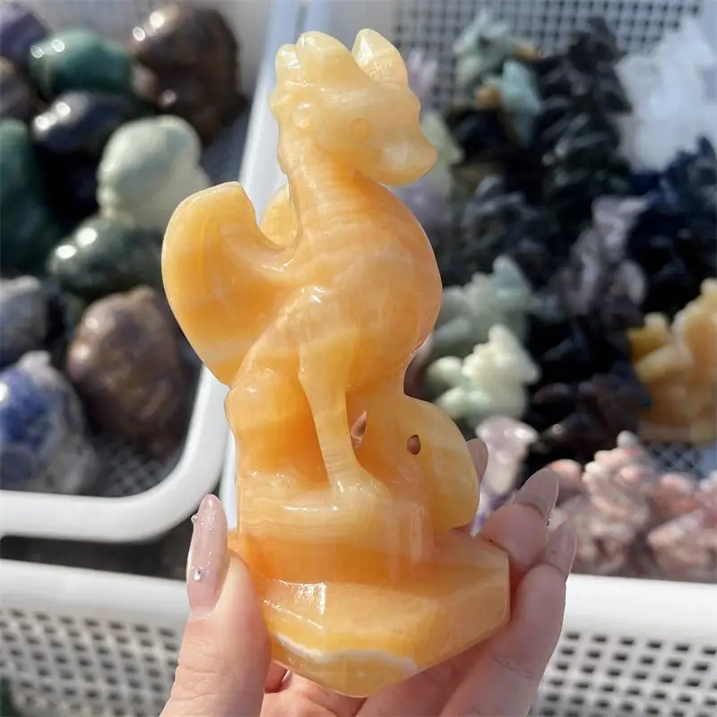 

Natural Orange Calcite Dragon Carving Crystal Love Healing Fengshui Gemstones Home Decoration Holiday Gift 1PCS