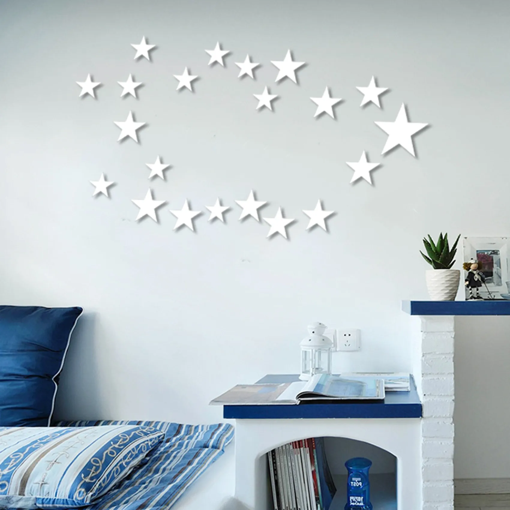 3D Sticker, 20 X Star Art Mirror Wall Sticker Surface Decal Home Room DIY Art Decor (Silver)