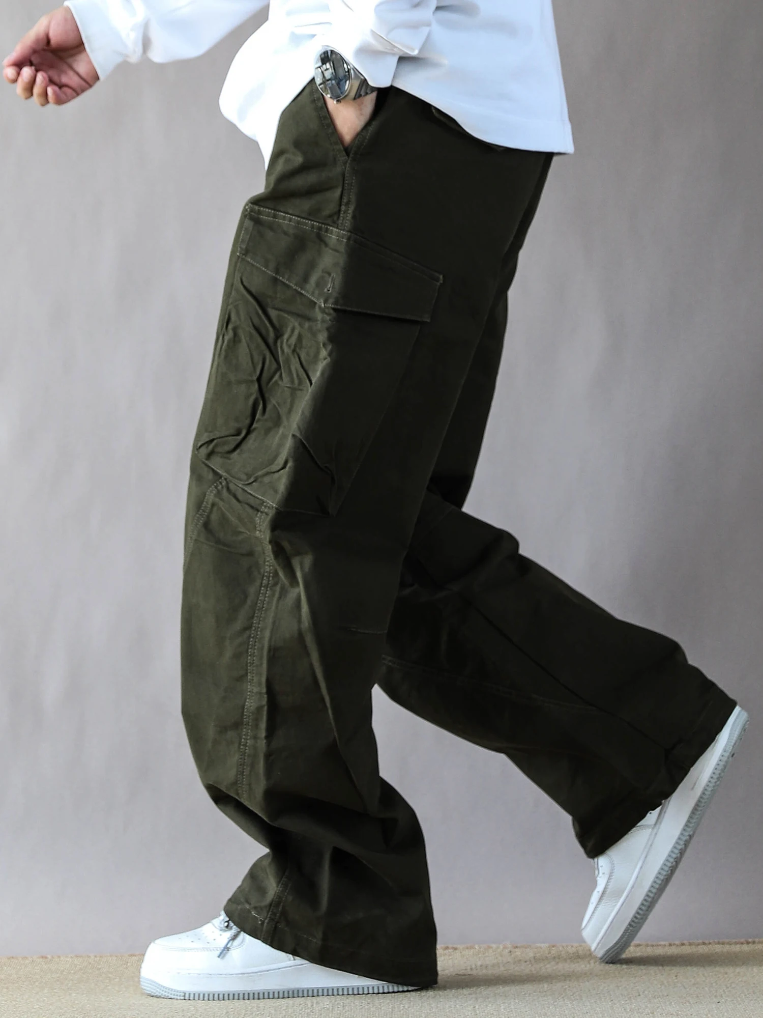 

Мужские свободные прямые рабочие брюки в американском ретро-стиле, весенне-осенние, в стиле милитари, повседневные, из хлопка, длинные