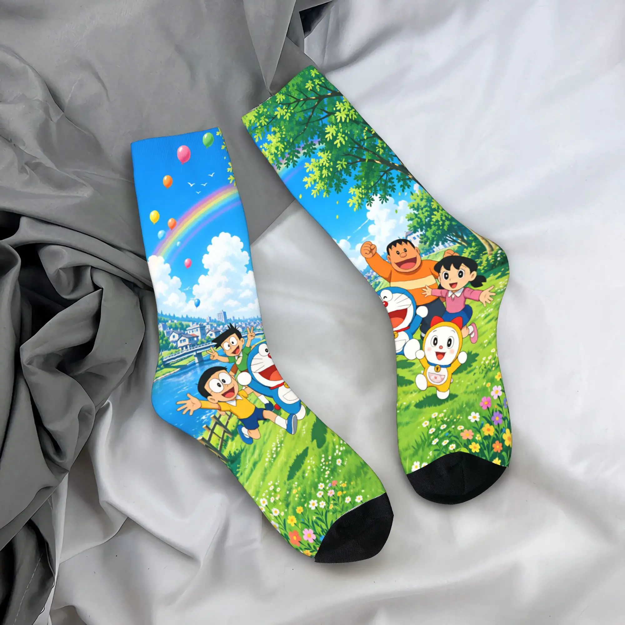 D-doraemon Socks  Design Stockings Anti Skid Couple Socks Soft Breathable Spring Funny Running Socks
