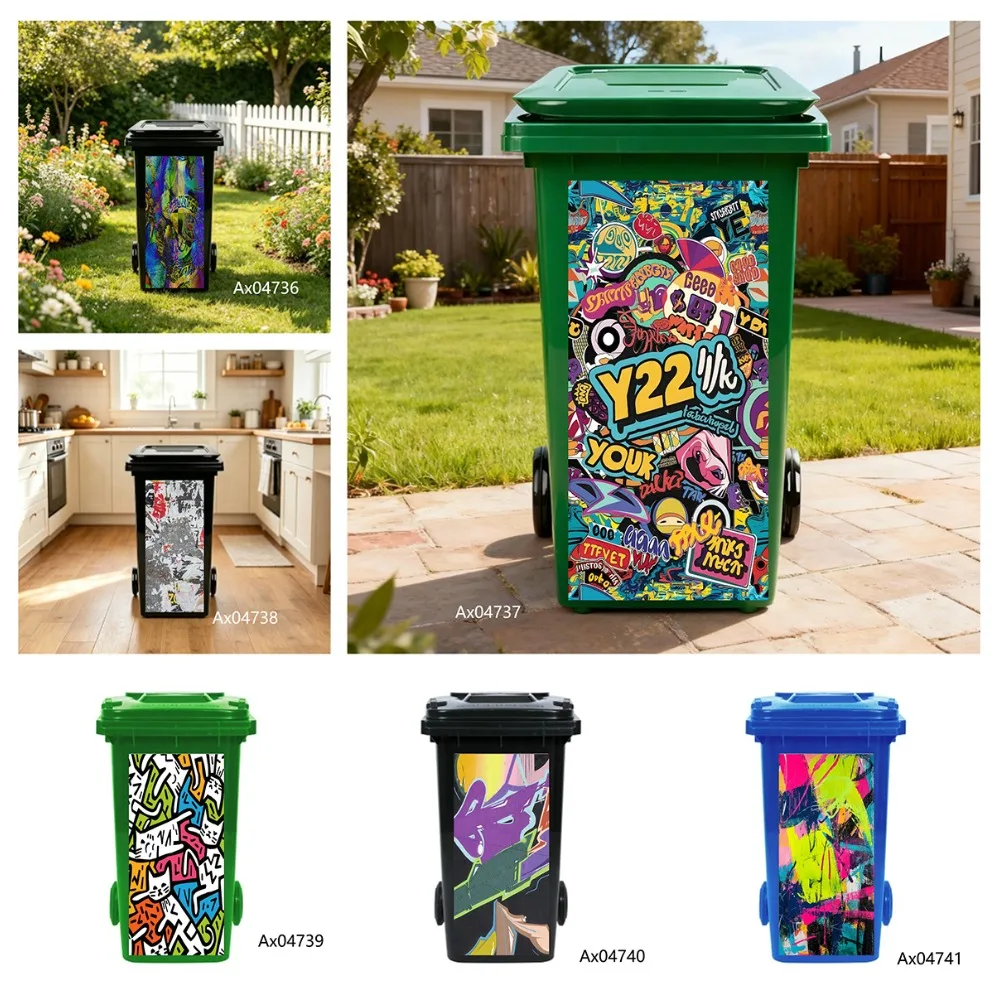 Waterproof Removable Pop Art Collage Street Graffiti Wheelie Bin Sticker For Outdoor Garden Trash Bin Home Wall Decoration