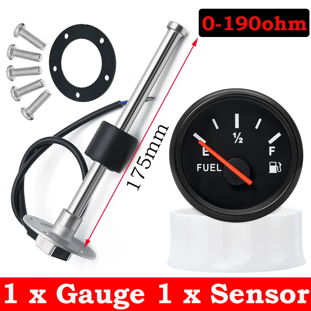 100-500Mm Roestvrijstalen Scheepsbrandstofpeilmeter Sensor Fit Boot Auto Brandstofpeilmeter 0-190ohm Met Rode Achtergrondverlichting 9-32V