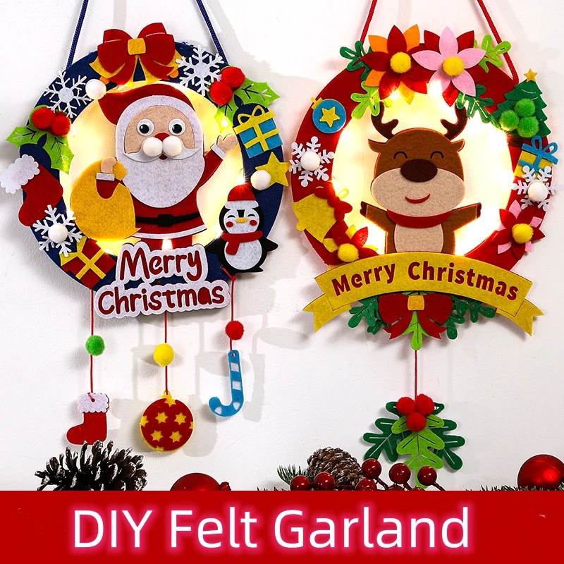 Felt Christmas Garlands Wreaths Hanging Wind Chime Display Stand Craft Christmas Craft Kits For Window Display Decor