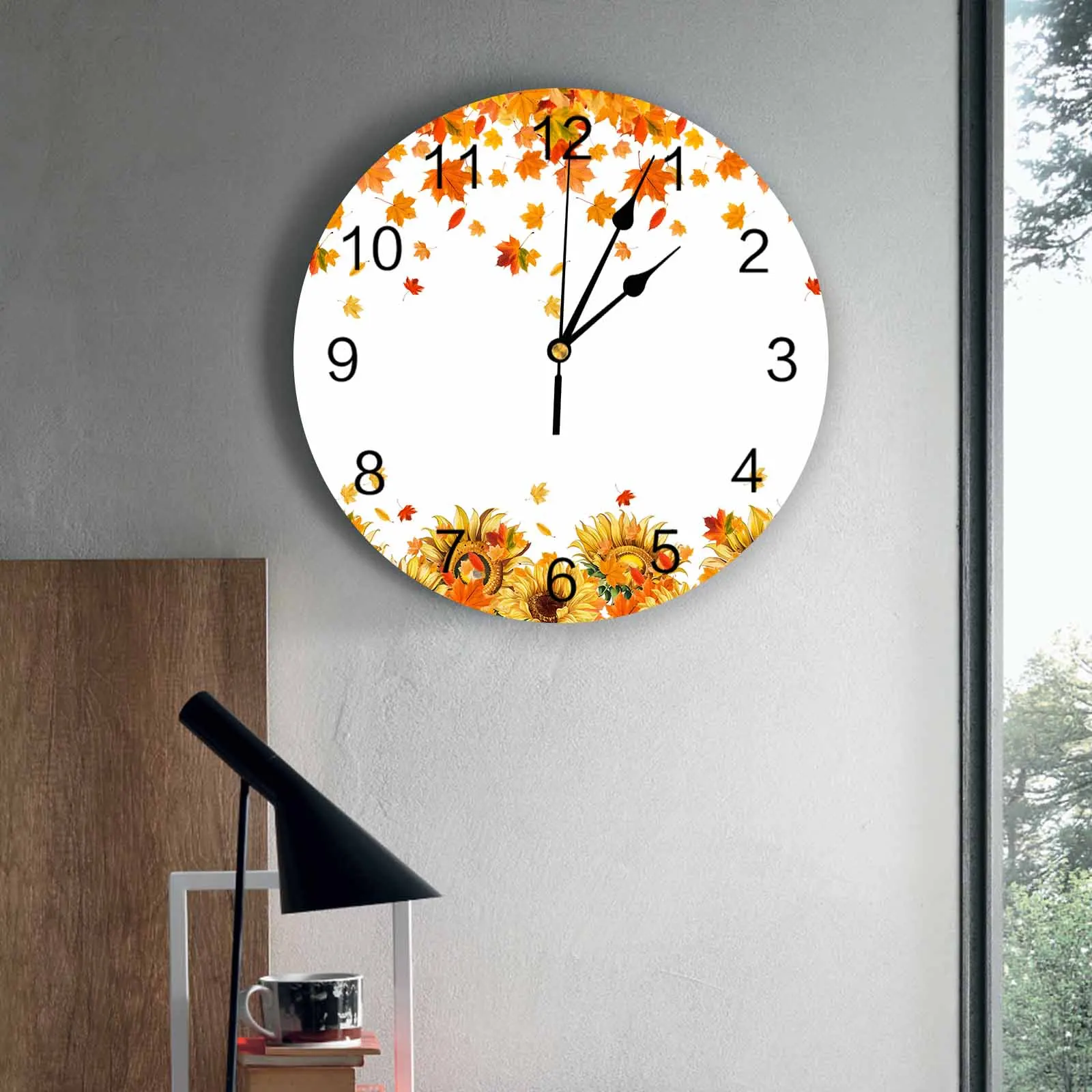

Настенные часы для спальни, акварель, подсолнух, кленовый лист, часы для гостиной, украшения для детской комнаты, кабинет, бесшумные настенные часы