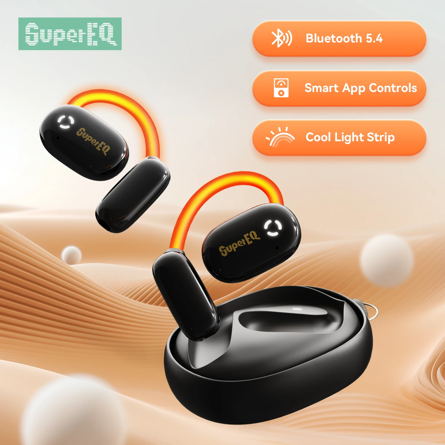 SuperEQ D72 Wireless Headphones Open Ear Earphones Bluetooth 5.4 luminescent Ear Hooks Lightweight Sports Earphone App Control