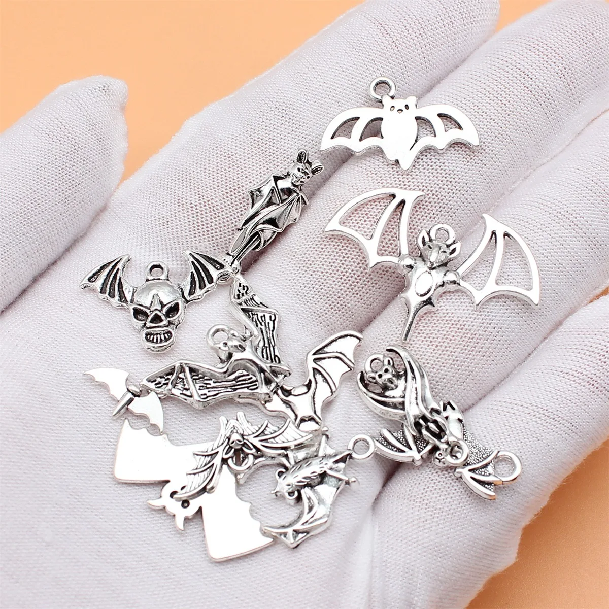 12pcs Antique Silver Color Bat Charms Collection For DIY Jewelry Making, 12 Styles, 1 of Each