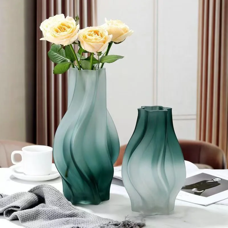 Nordic Style Luxury Frosted Glass Flower Vase Gradient Color Dragon Wind  Flower Arrangement Home Decorative Accessories